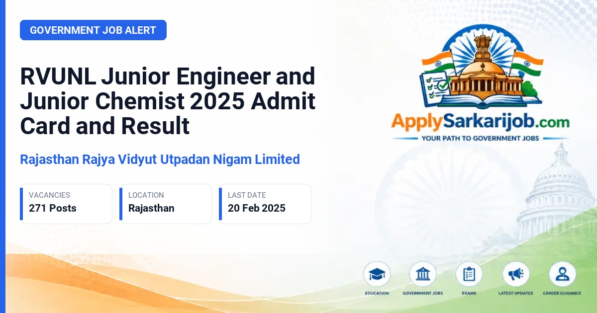 Rajasthan Rajya Vidyut Utpadan Nigam Limited (RVUNL) - Junior Engineer I, Junior Chemist Official Notification Poster & Schedule