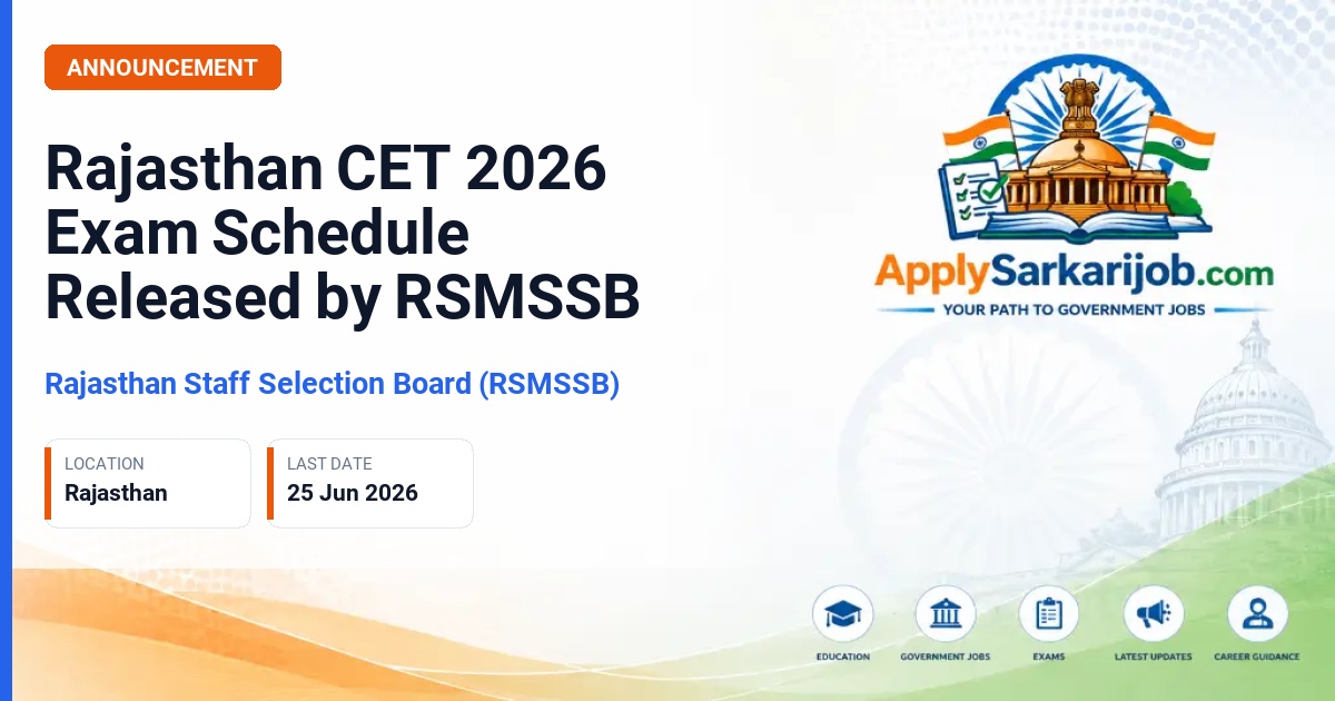 Rajasthan Staff Selection Board (RSSB / RSMSSB) - Common Eligibility Test (CET) 2026 Official Notification Poster & Schedule