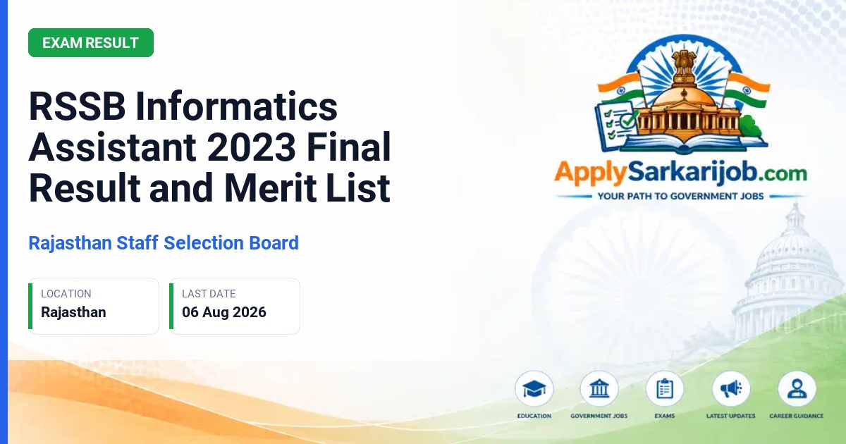 Rajasthan Staff Selection Board (RSSB), Jaipur - Informatics Assistant (Suchna Sahayak) Official Notification Poster & Schedule
