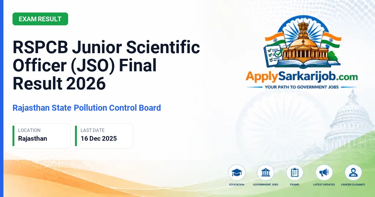 Rajasthan State Pollution Control Board - Junior Scientific Officer (JSO) Official Notification Poster & Schedule