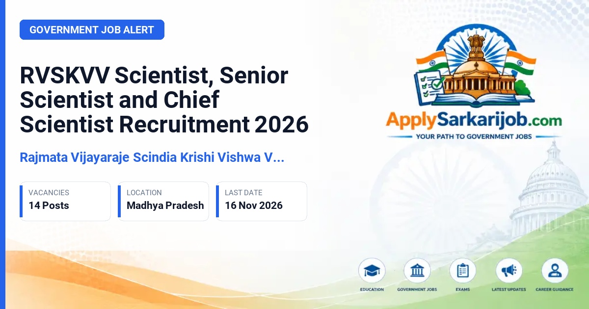 Rajmata Vijayaraje Scindia Krishi Vishwa Vidyalaya, Gwalior (M.P.) - Chief Scientist, Senior Scientist and Scientist Official Notification Poster & Schedule
