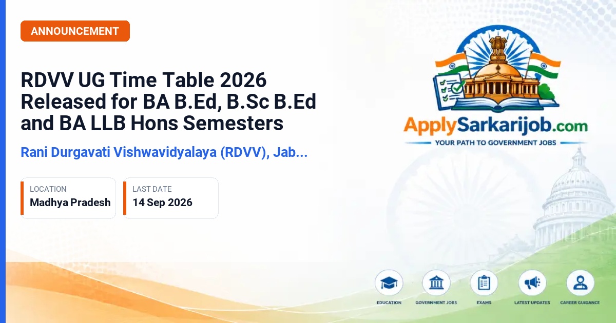 Rani Durgavati Vishwavidyalaya (RDVV), Jabalpur - BA B.Ed / B.Sc B.Ed and BA LLB Hons Semester Time Table Official Notification Poster & Schedule