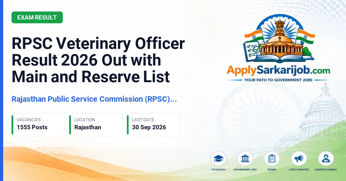 Rajasthan Public Service Commission (RPSC), Ajmer - Veterinary Officer Official Notification Poster & Schedule