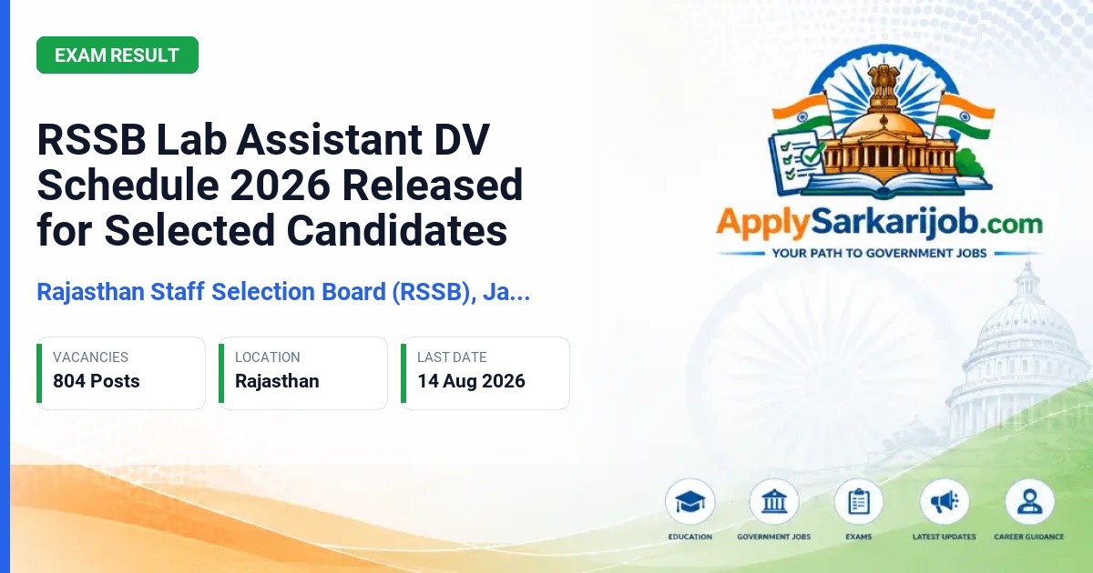 Rajasthan Staff Selection Board (RSSB), Jaipur - Lab Assistant Official Notification Poster & Schedule