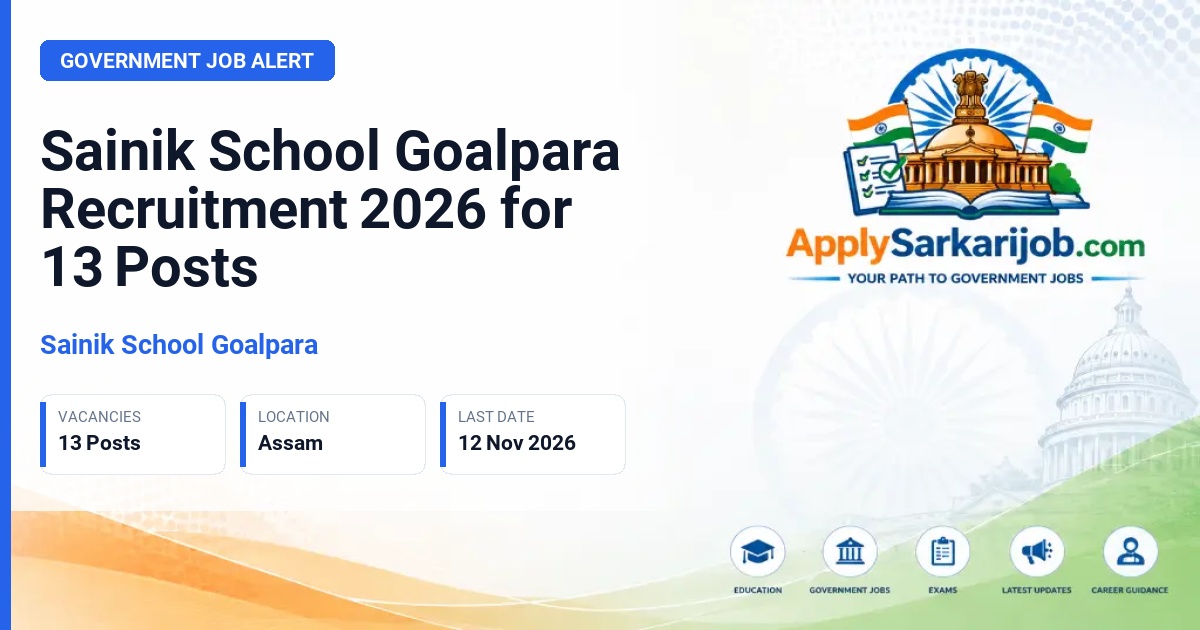 Sainik School Goalpara - Quarter Master, PGT, TGT, Band Master, PTI Cum Matron, Mess Manager, LDC, Ward Boy, Office Superintendent, System Administrator, Horse Riding Instructor Official Notification Poster & Schedule