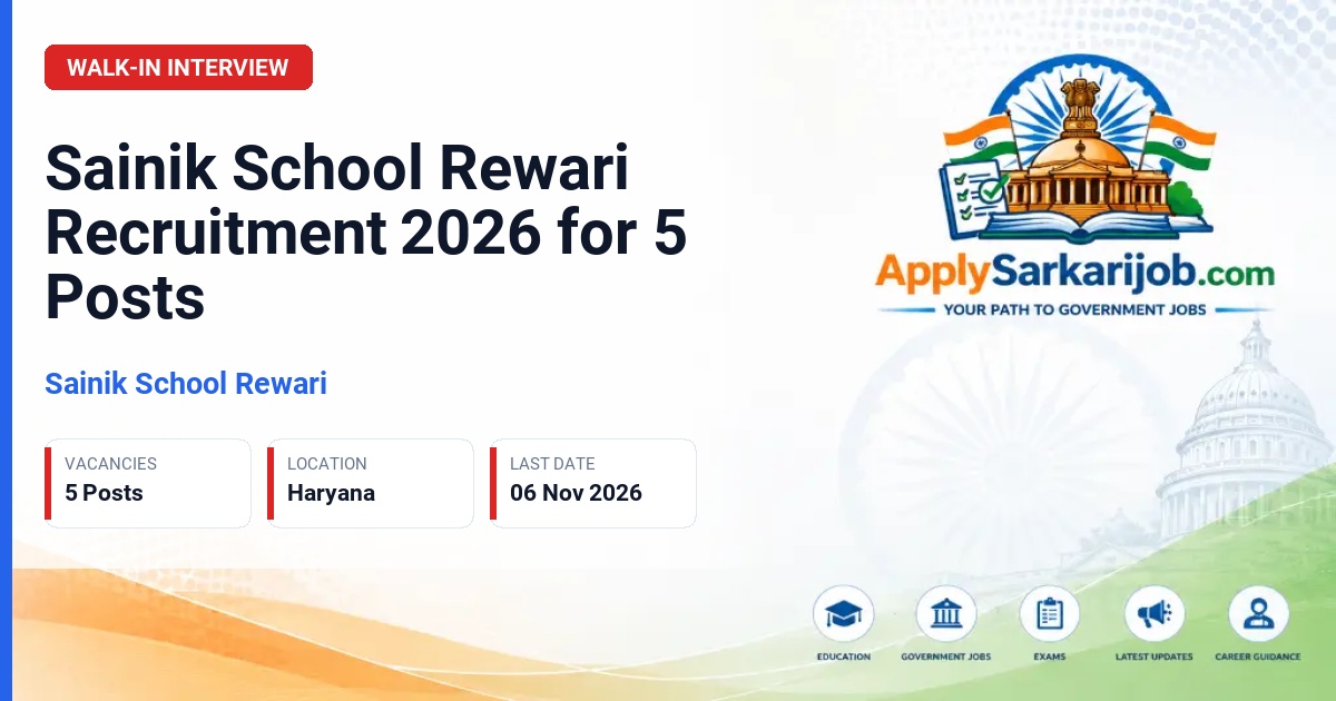 Sainik School Rewari - Medical Officer, PEM/PTI cum Matron, Nursing Assistant, Counsellor, PGT (Physical Education) Official Notification Poster & Schedule