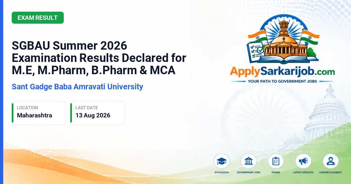 Sant Gadge Baba Amravati University - SGBAU Summer 2026 Examination Results Declared for M.E, M.Pharm, B.Pharm & MCA Official Notification Poster & Schedule