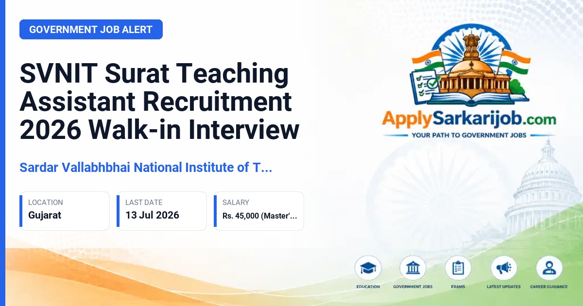 Sardar Vallabhbhai National Institute of Technology (SVNIT), Surat - Teaching Assistant Official Notification Poster & Schedule