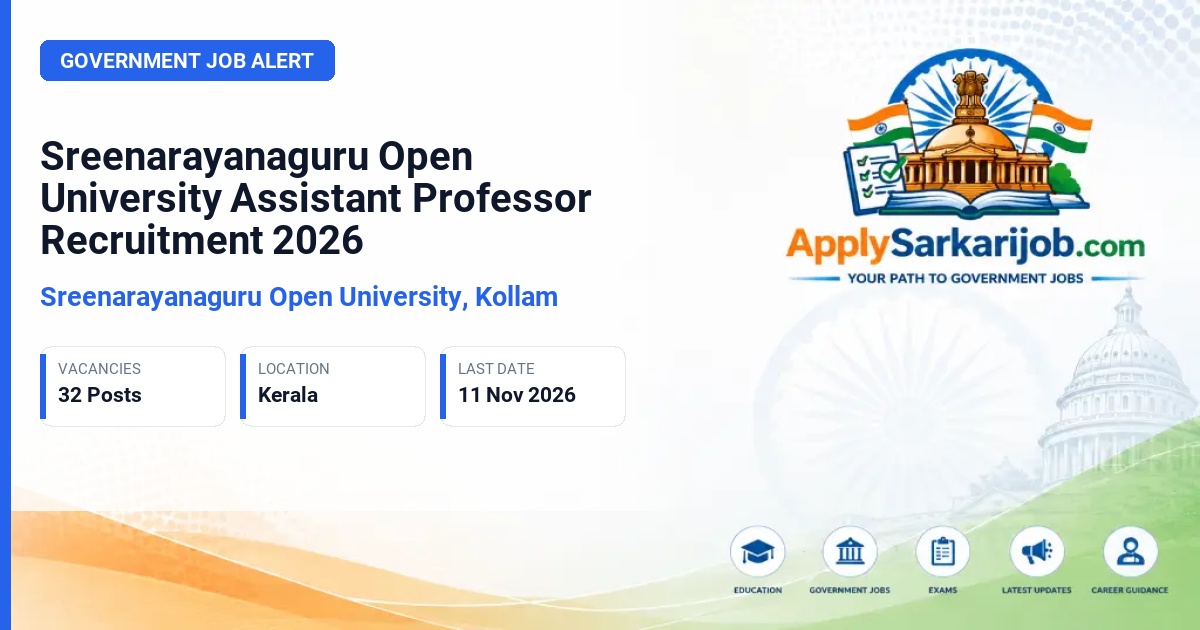 Sreenarayanaguru Open University, Kollam - Assistant Professor Official Notification Poster & Schedule