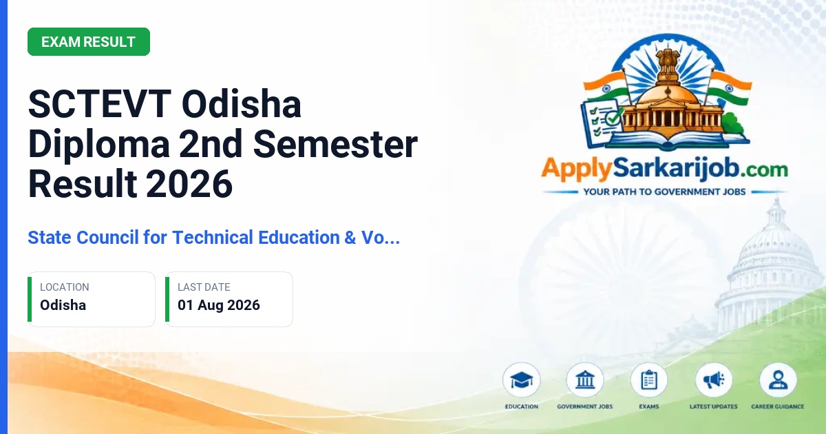 State Council for Technical Education and Vocational Training, Odisha - SCTEVT Odisha Diploma 2nd Semester Result 2026 Official Notification Poster & Schedule