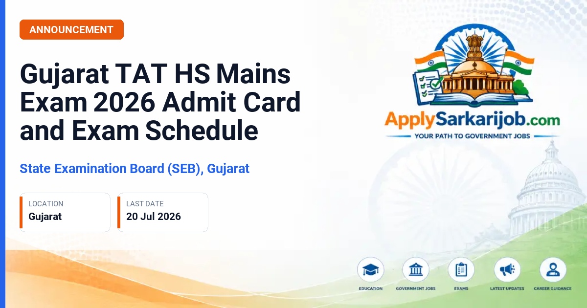 State Examination Board (SEB), Gujarat - Higher Secondary Teacher (Shikshan Sahayak) Official Notification Poster & Schedule