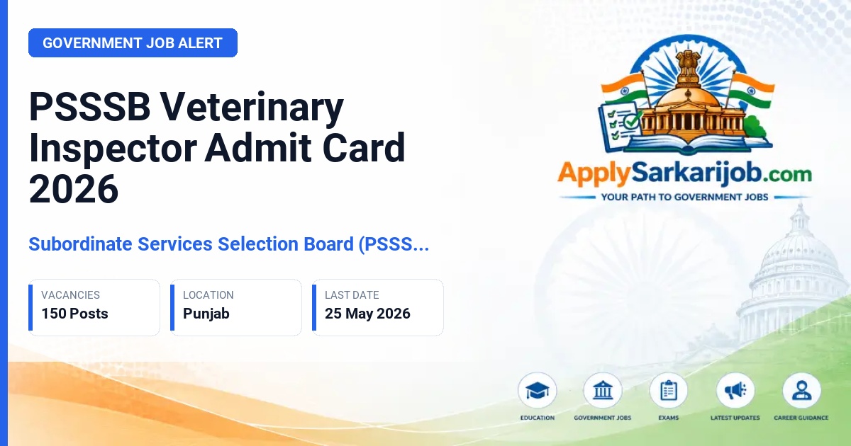 Punjab Subordinate Services Selection Board (PSSSB) - Veterinary Inspector Official Notification Poster & Schedule