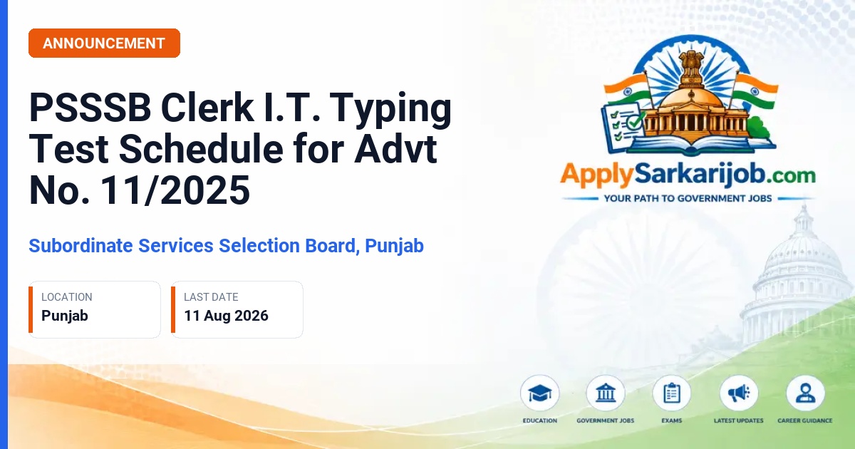 Punjab Subordinate Services Selection Board (PSSSB) - Clerk I.T. Official Notification Poster & Schedule