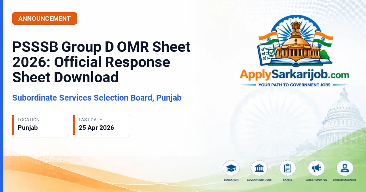 Punjab Subordinate Services Selection Board (PSSSB) - Group D (Attendant, Watchman, Office Helper, etc.) Official Notification Poster & Schedule