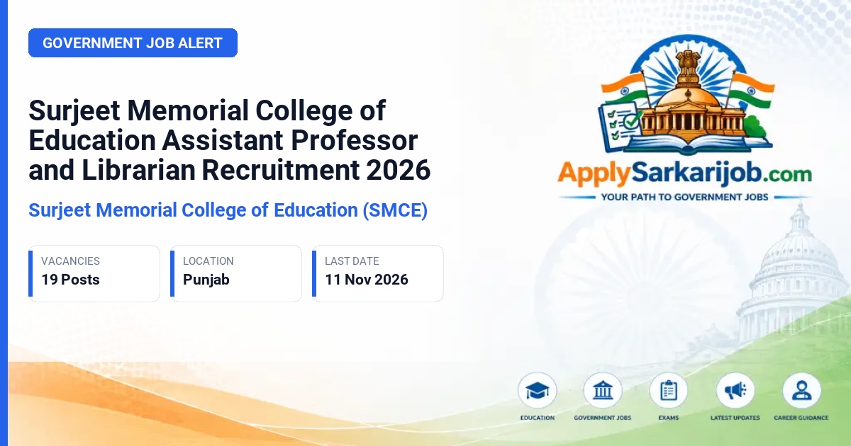 Surjeet Memorial College of Education (SMCE) - Assistant Professor and Librarian Official Notification Poster & Schedule