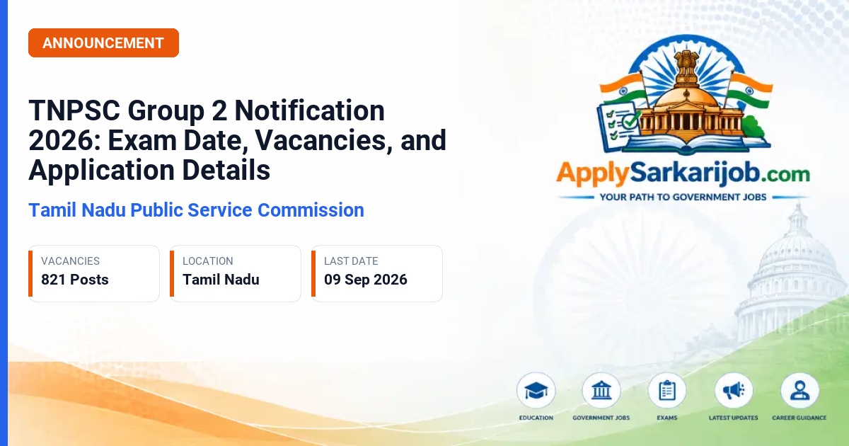 Tamil Nadu Public Service Commission (TNPSC) - Combined Civil Services Examination – II (Group II & Group IIA) Official Notification Poster & Schedule
