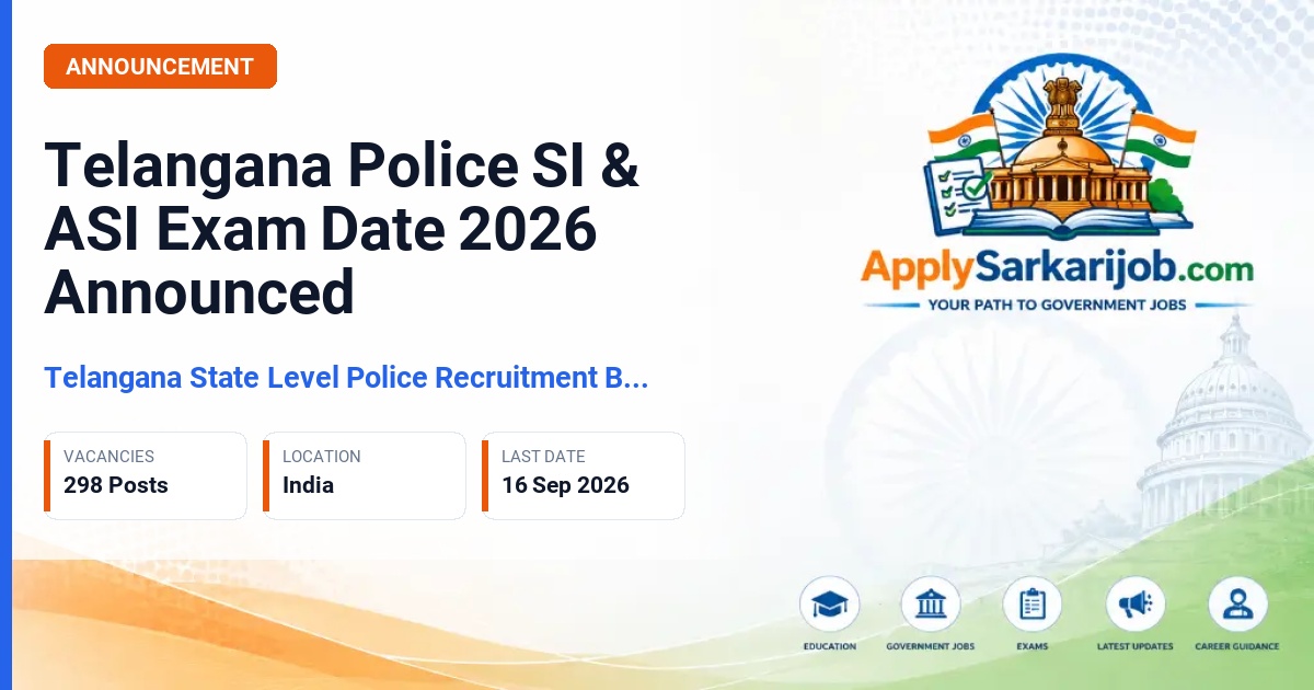 Telangana State Level Police Recruitment Board (TSLPRB) - SI & ASI Exam Date Official Notification Poster & Schedule