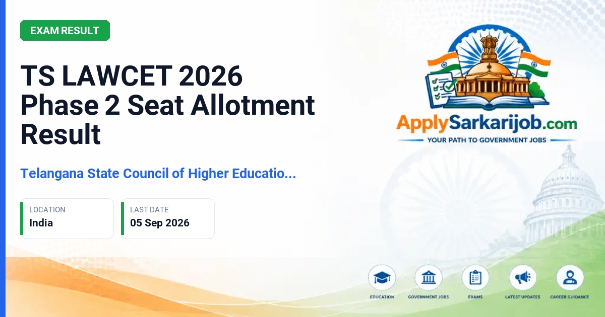Telangana State Council of Higher Education (TSCHE) - TS LAWCET 2026 Phase 2 Seat Allotment Result Official Notification Poster & Schedule