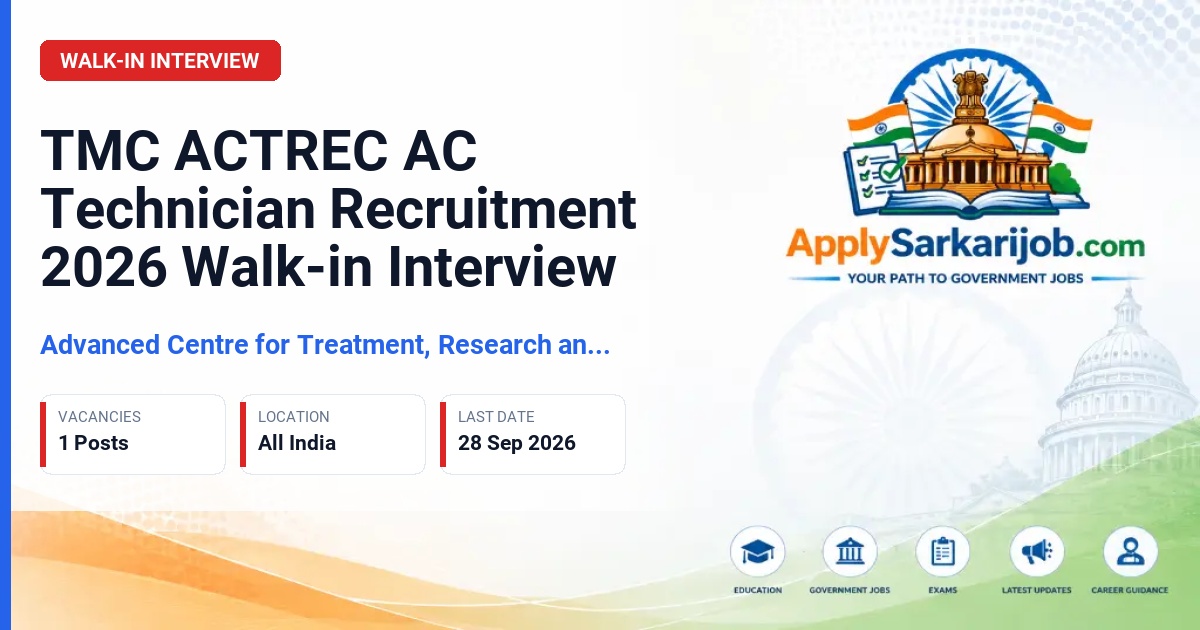 Tata Memorial Centre (TMC) - AC Technician Official Notification Poster & Schedule