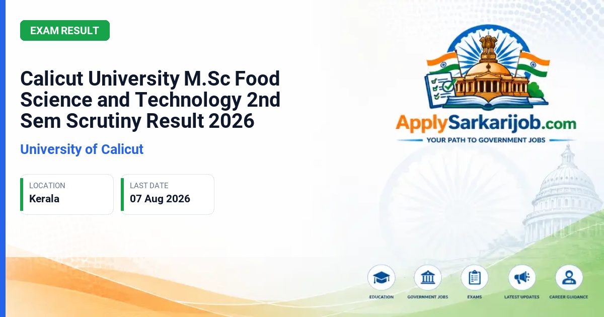 University of Calicut - Calicut University M.Sc Food Science and Technology 2nd Sem Scrutiny Result 2026 Official Notification Poster & Schedule