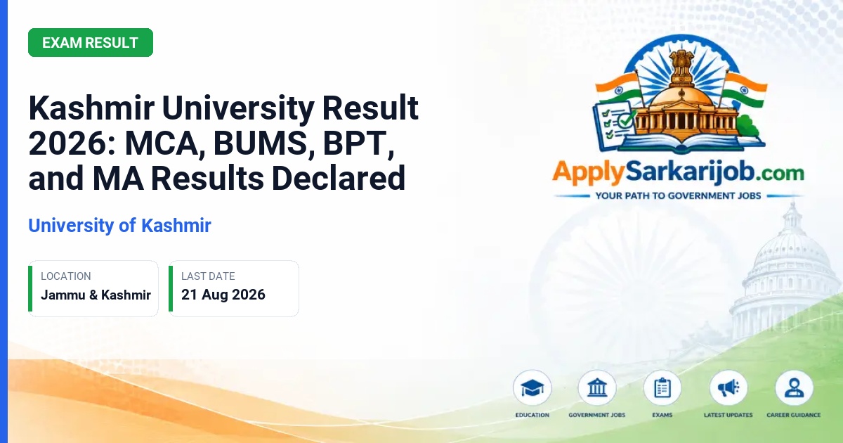 University of Kashmir - Kashmir University Result 2026: MCA, BUMS, BPT, and MA Results Declared Official Notification Poster & Schedule