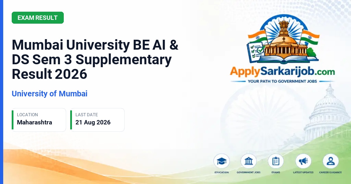 University of Mumbai - Mumbai University BE AI & DS Sem 3 Supplementary Result 2026 Official Notification Poster & Schedule