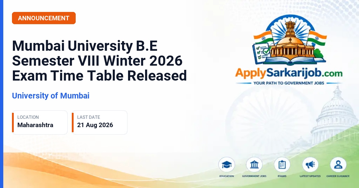 University of Mumbai - Mumbai University B.E Semester VIII Winter 2026 Exam Time Table Released Official Notification Poster & Schedule
