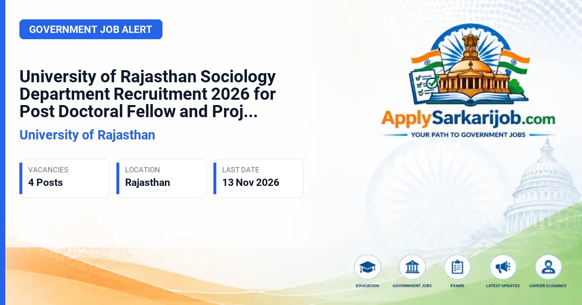 University of Rajasthan - Post Doctoral Fellow and Project Assistant Official Notification Poster & Schedule