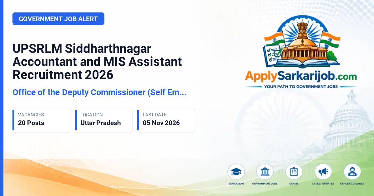 Office of the Deputy Commissioner (Self Employment), Siddharthnagar – Uttar Pradesh State Rural Livelihood Mission, District Unit Siddharthnagar - Accountant (Lekhakar) and MIS Assistant Official Notification Poster & Schedule