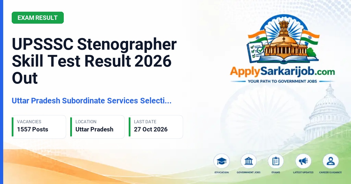 Uttar Pradesh Subordinate Services Selection Commission (UPSSSC) - Stenographer (Ashulipik) Official Notification Poster & Schedule