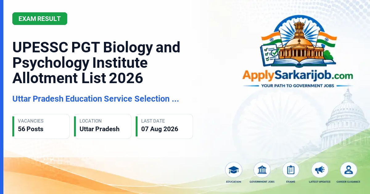 Uttar Pradesh Shiksha Seva Chayan Aayog (UPESSC) - PGT Lecturer (Biology and Psychology) Official Notification Poster & Schedule