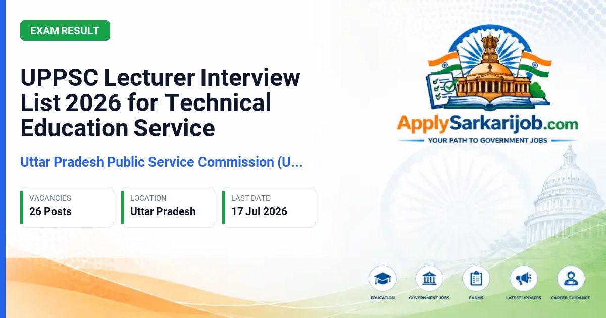 Uttar Pradesh Public Service Commission (UPPSC) - Lecturer (Textile Chemistry, Textile Engineering, Paint Technology, Leather Technology) Official Notification Poster & Schedule