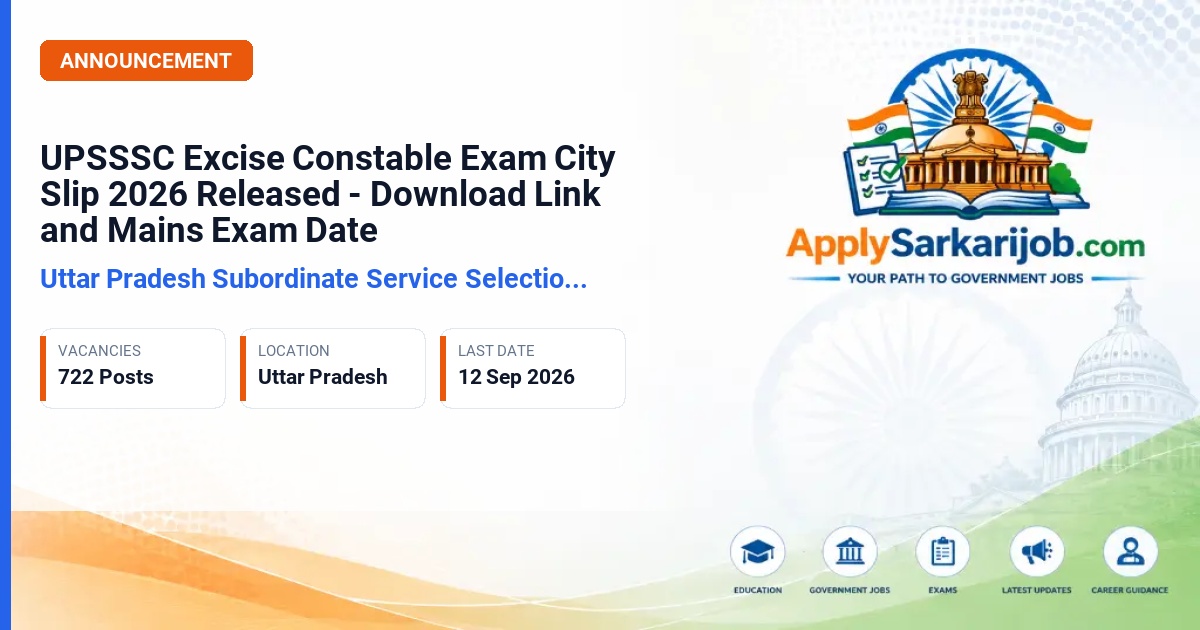 Uttar Pradesh Subordinate Services Selection Commission (UPSSSC) - Excise Constable (Abkari Sipahi) Official Notification Poster & Schedule