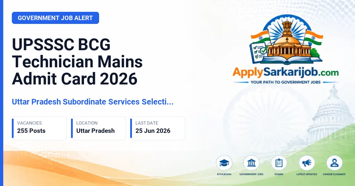 Uttar Pradesh Subordinate Services Selection Commission (UPSSSC) - BCG Technician Official Notification Poster & Schedule