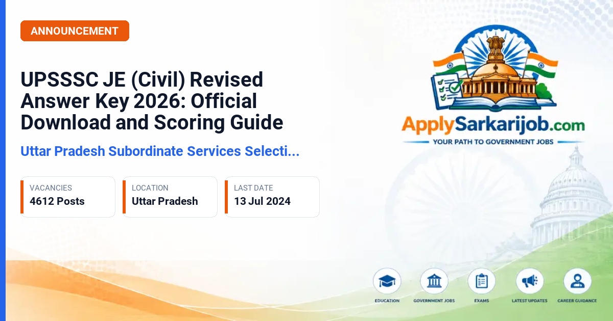 Uttar Pradesh Subordinate Services Selection Commission (UPSSSC) - Junior Engineer (Civil) Official Notification Poster & Schedule
