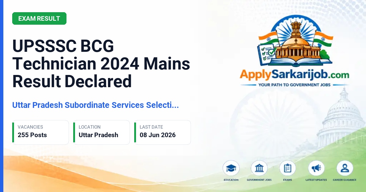 Uttar Pradesh Subordinate Services Selection Commission (UPSSSC) - BCG Technician Official Notification Poster & Schedule