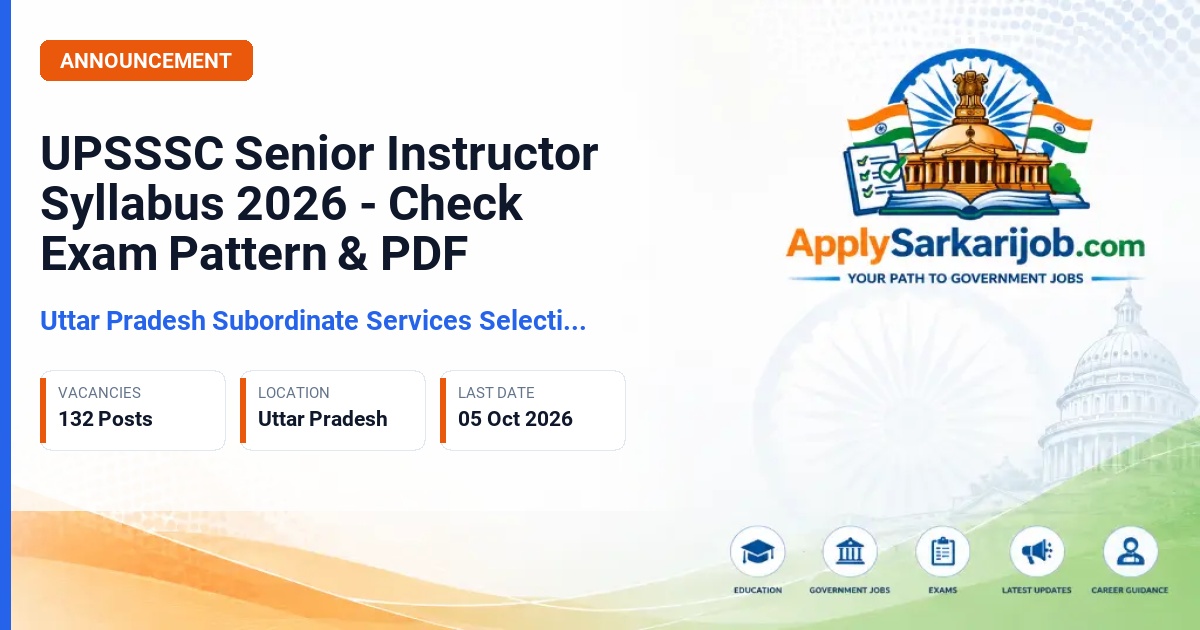 Uttar Pradesh Subordinate Services Selection Commission (UPSSSC) - Senior Instructor Official Notification Poster & Schedule