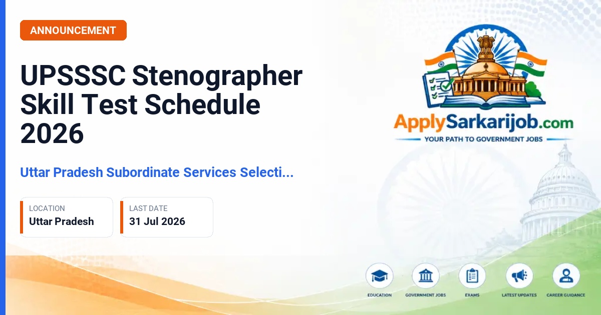 Uttar Pradesh Subordinate Services Selection Commission (UPSSSC) - Stenographer Official Notification Poster & Schedule