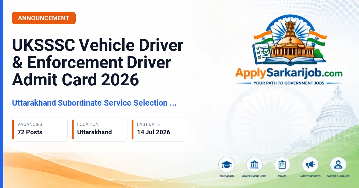 Uttarakhand Subordinate Service Selection Commission - Vehicle Driver / Enforcement Driver Official Notification Poster & Schedule