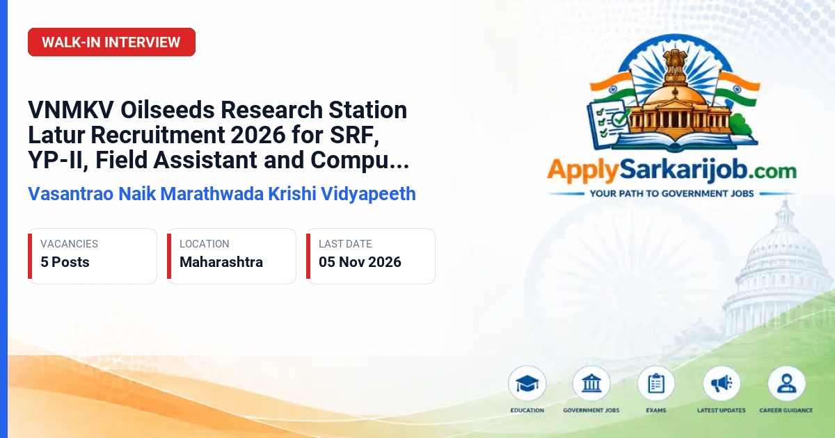 Vasantrao Naik Marathwada Krishi Vidyapeeth - Senior Research Fellow, Young Professional-II, Field Assistant, Computer Operator Official Notification Poster & Schedule