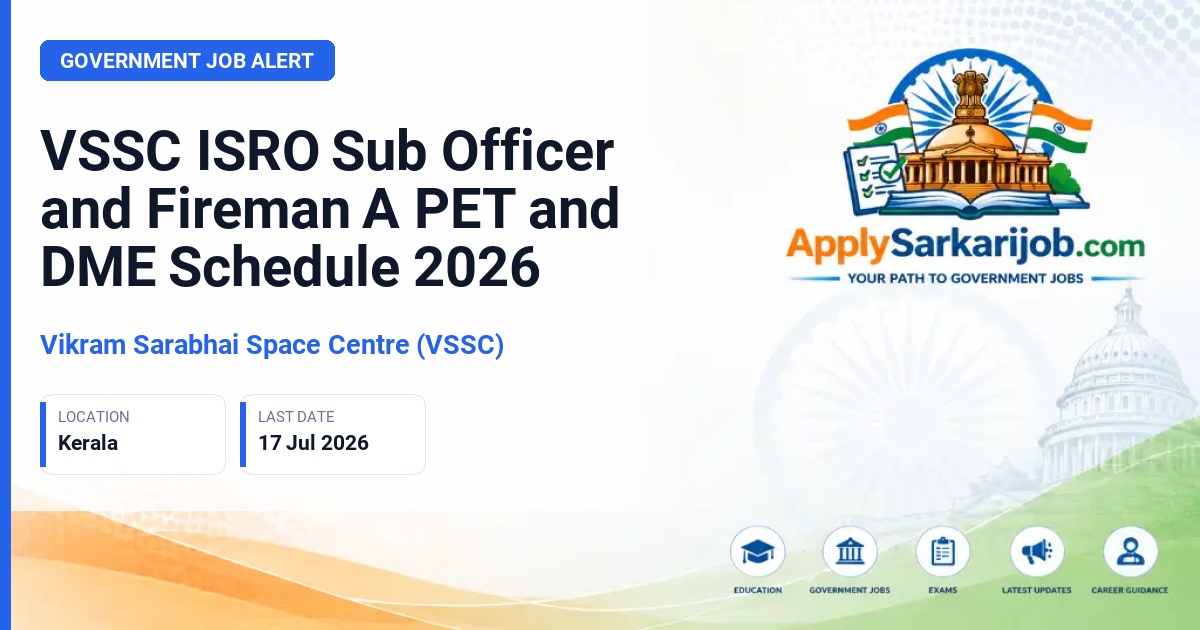 Vikram Sarabhai Space Centre (VSSC) - Sub Officer and Fireman A Official Notification Poster & Schedule