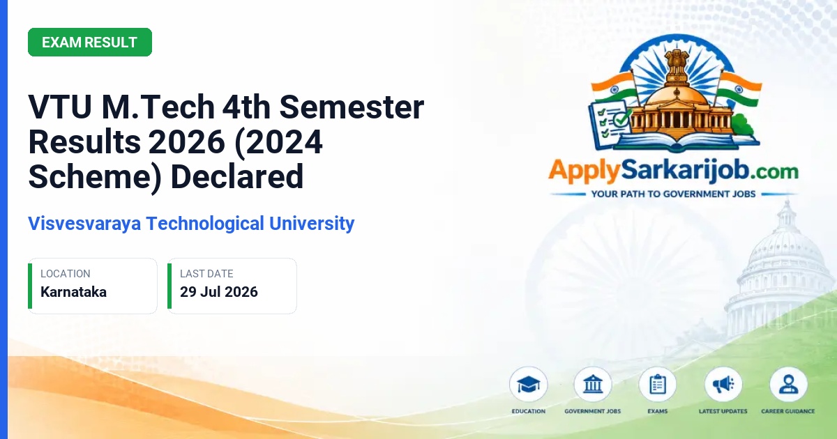 Visvesvaraya Technological University (VTU) - VTU M.Tech 4th Semester Results 2026 (2024 Scheme) Declared Official Notification Poster & Schedule