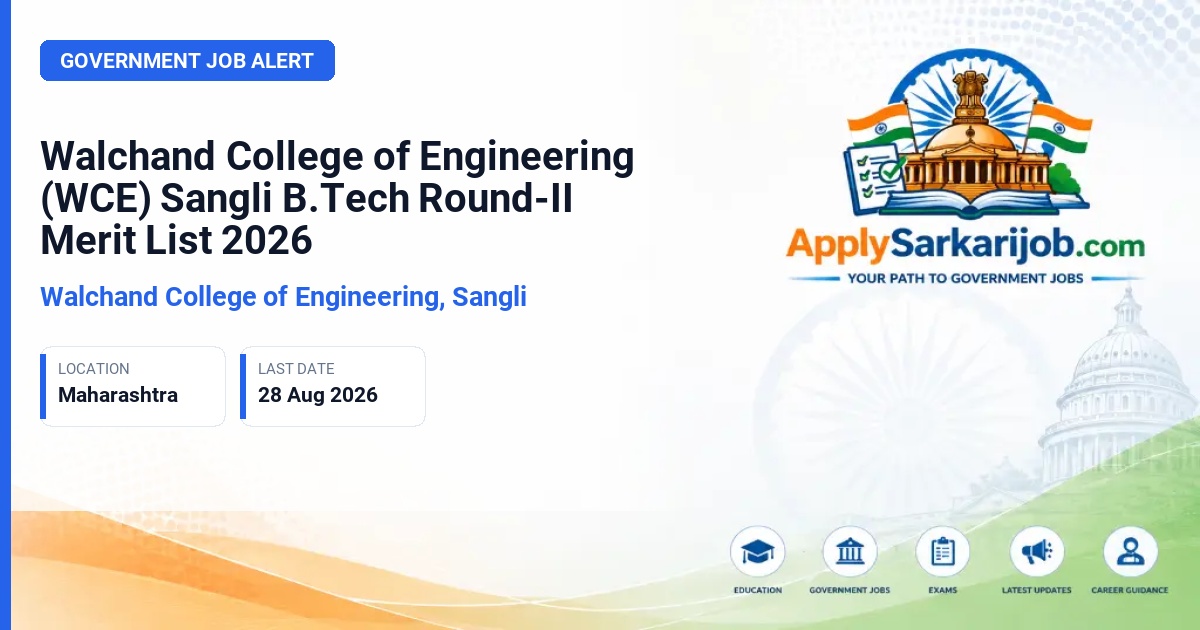 Walchand College of Engineering, Sangli - First Year B.Tech Admission Official Notification Poster & Schedule