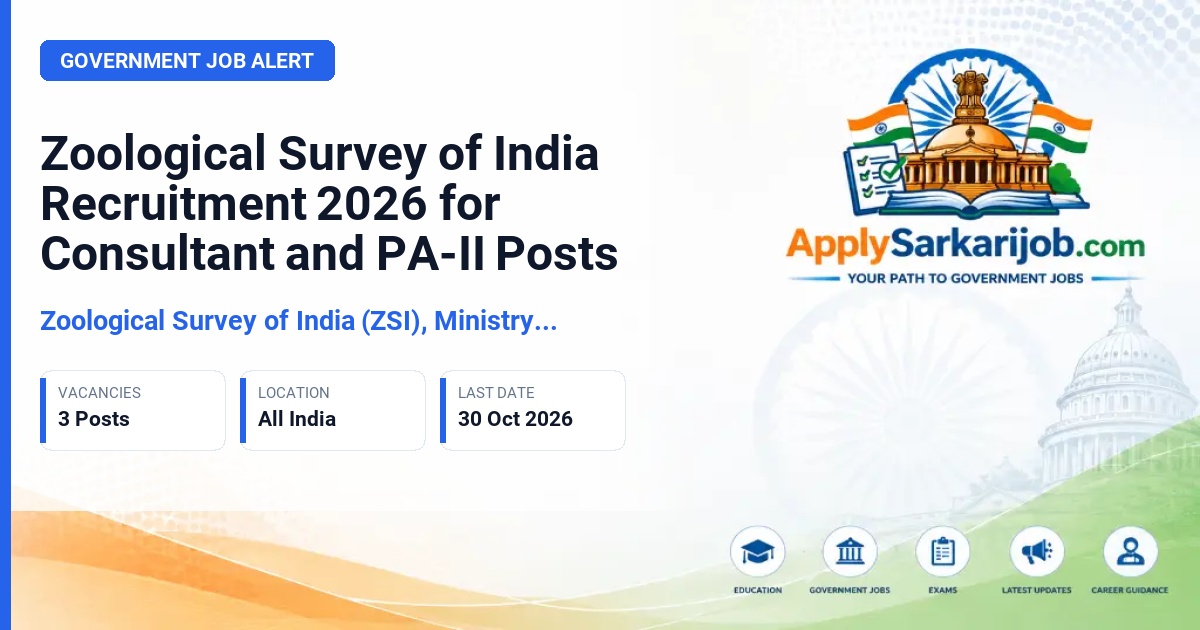 Zoological Survey of India (ZSI), Ministry of Environment, Forest and Climate Change, Government of India - Consultant A, Consultant B, Consultant C, Project Associate-II (PA-II) Official Notification Poster & Schedule